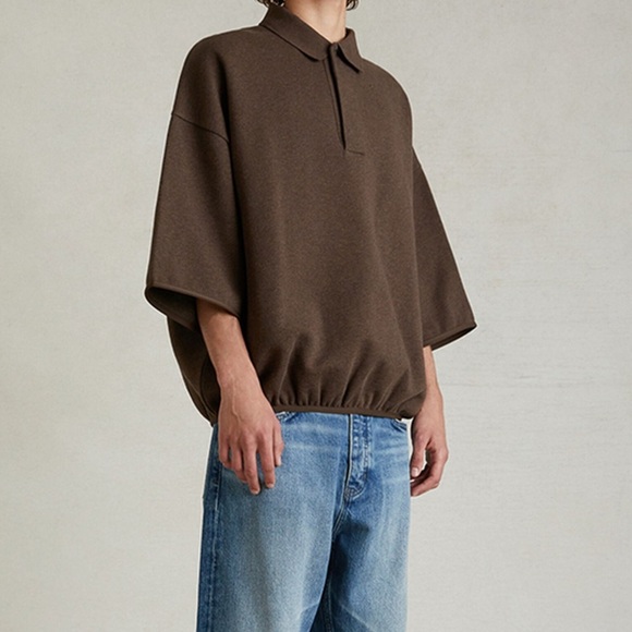Fear of God Essentials Heather Wood 3/4 Sleeve Polo Sweatshirt Large - Picture 1 of 7
